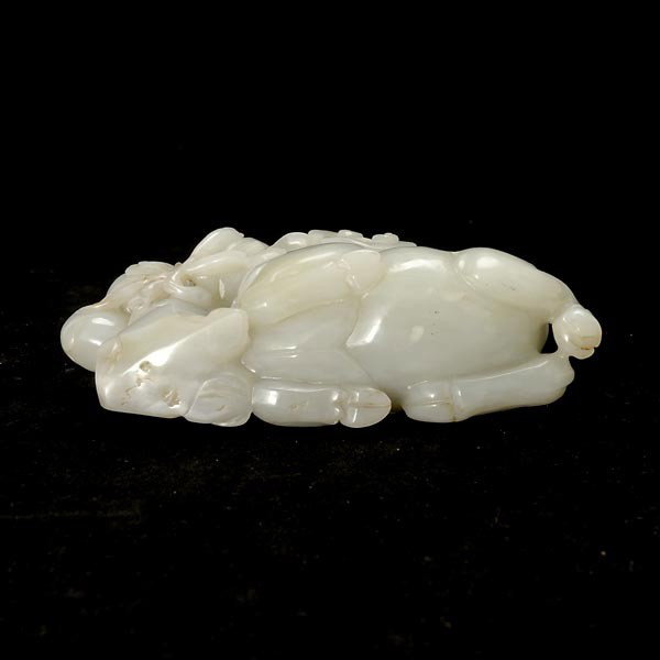 A Carved Grayish-White Jade Figural Group - 5