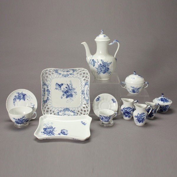 Royal Copenhagen Porcelain Partial Service: (151): Royal Copenhagen Porcelain Partial Service in the Blue Flowers-Braided Patttern: eight dinner plates (9 7/8 inches); ten lunch plates (8 inches); eight soup bowls (8 3/4 inches); eleven bread plates; 
