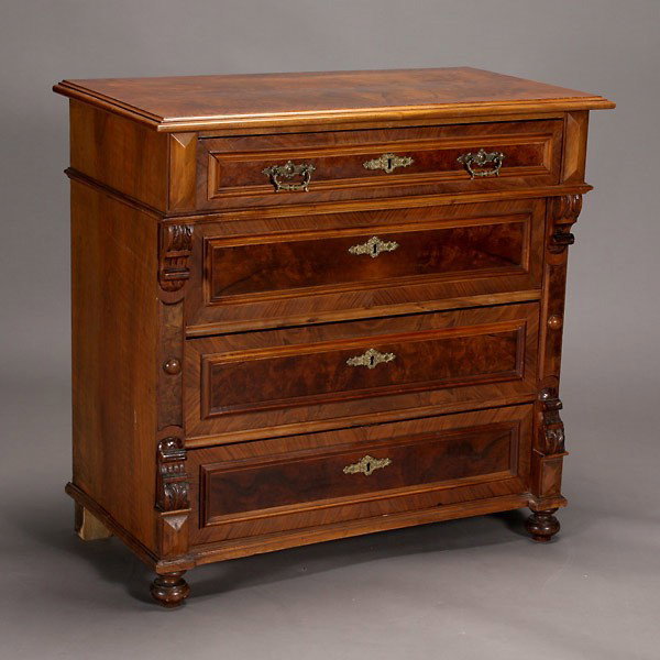 Edwardian Burl Walnut Gentleman's Chest: Edwardian Burl Walnut Gentleman's Chest of Drawers in William and Mary Taste {Dimensions 38 x 39 x 21 inches} Key