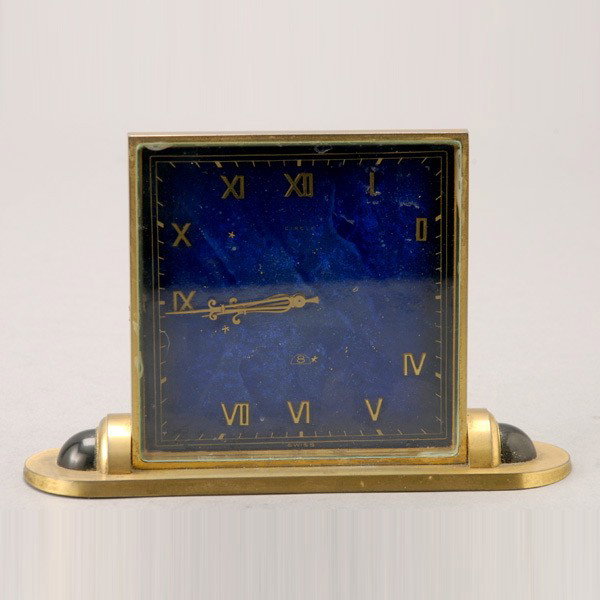 Art Deco Swiss Blue Enamel Desk Clock: Art Deco Swiss Blue Enamel Desk Clock {Height 4 1/4 inches, length of base 6 1/2 inches}