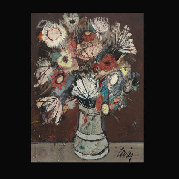Charles Levier, Floral still life, Oil on board.: CHARLES LEVIER (French 1920-2004) Floral Still Life Oil on Board Image: 20 x 16 inches/ 50.8 x 40.6 centimeters Signed lower right "Levier" Frame: 27 x 23 inches/ 68.5 x 58.5 centimeters Framed with l