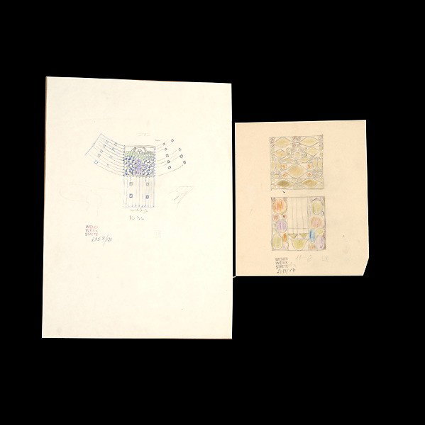 2 Wiener Werkstatte Drawings: WIENER WERKSTATTE (Austrian 1903-1932) Two works: NecklaceDesigns Colored pencil on paper Necklace sheet: 14.25 x 10.25 inches/ 36.2 x 26 centimetersDesigns sheet: 8.75 x 7.25 inches/ 21.6 x 18.4 cent