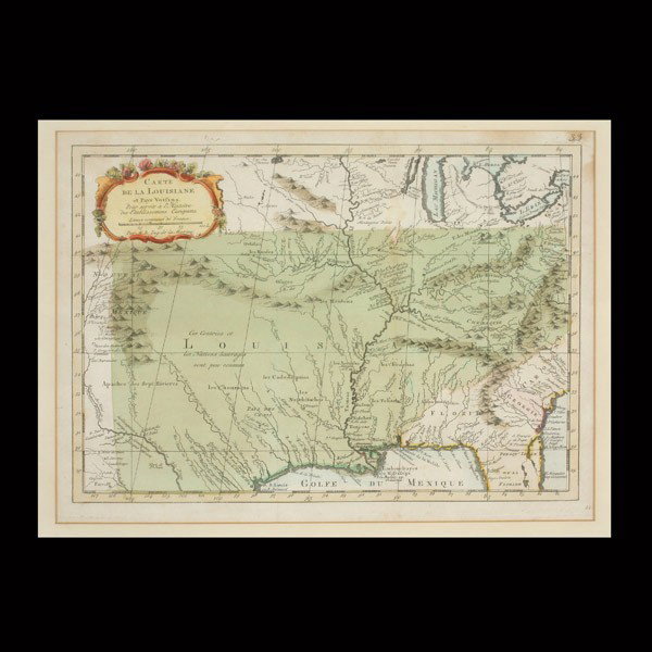 Jacques Nicolas Bellin, Louisiane : JACQUES NICOLAS BELLIN (19th Century) Carte de la Louisiane et Pays Voifins pour servir a I'Historie des Etablissemens Europeens Hand colored map Plate: 8.50 x 11.50 inches/ 21.6 x 29.2 centimeters Fr