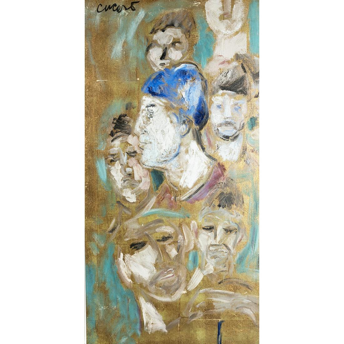 Pascal Cucaro, Abstract Portraits, oil on canvas: PASCAL CUCARO (American, 1915-2004), Abstract Portraits, oil on canvas, (approximate dimensions - canvas: 48.5 x 24.25 inches); signed on upper left side. Condition: Surface dirt on verso. Paint chips