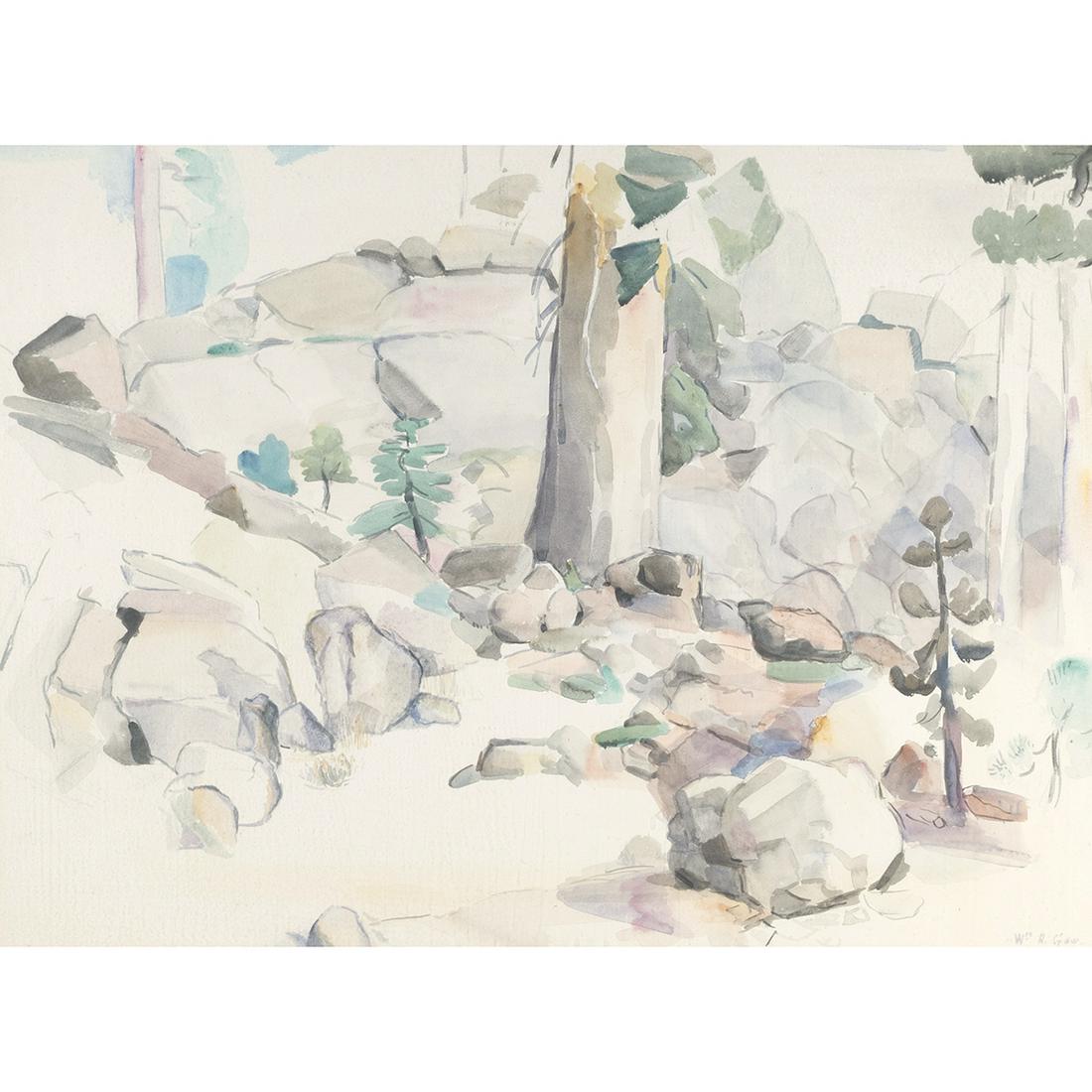 William Alexander Gaw, Rocky Hill, watercolor: WILLIAM ALEXANDER GAW (American, 1891-1973), Rocky Hill, watercolor, (approximate dimensions - sheet (sight): 21.5 x 29.25 inches); signed lower right. Notes: Frame has wear, and stained mat, approxim