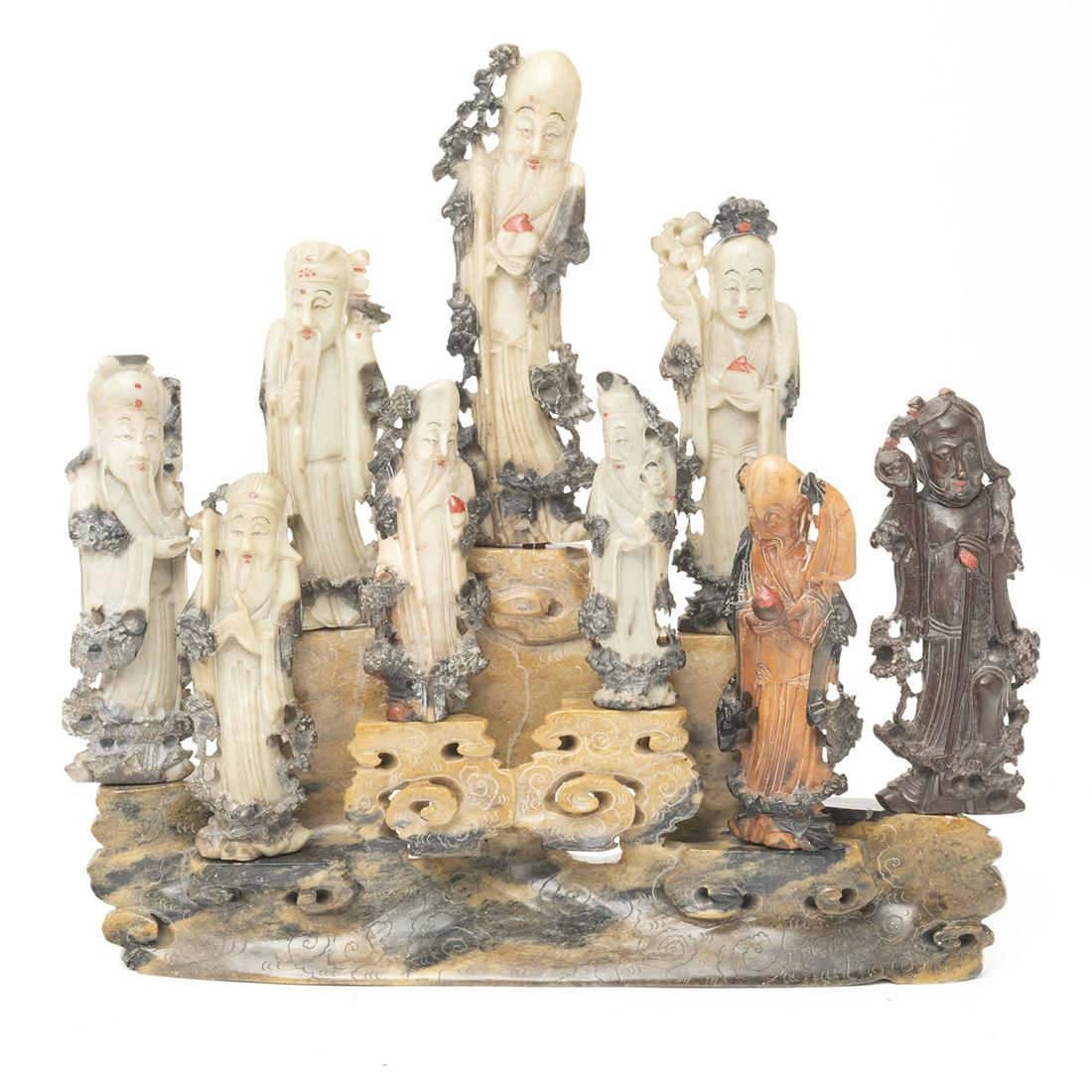 Chinese Carved and Polychrome Painted Soapstone Deities (1 of 3)