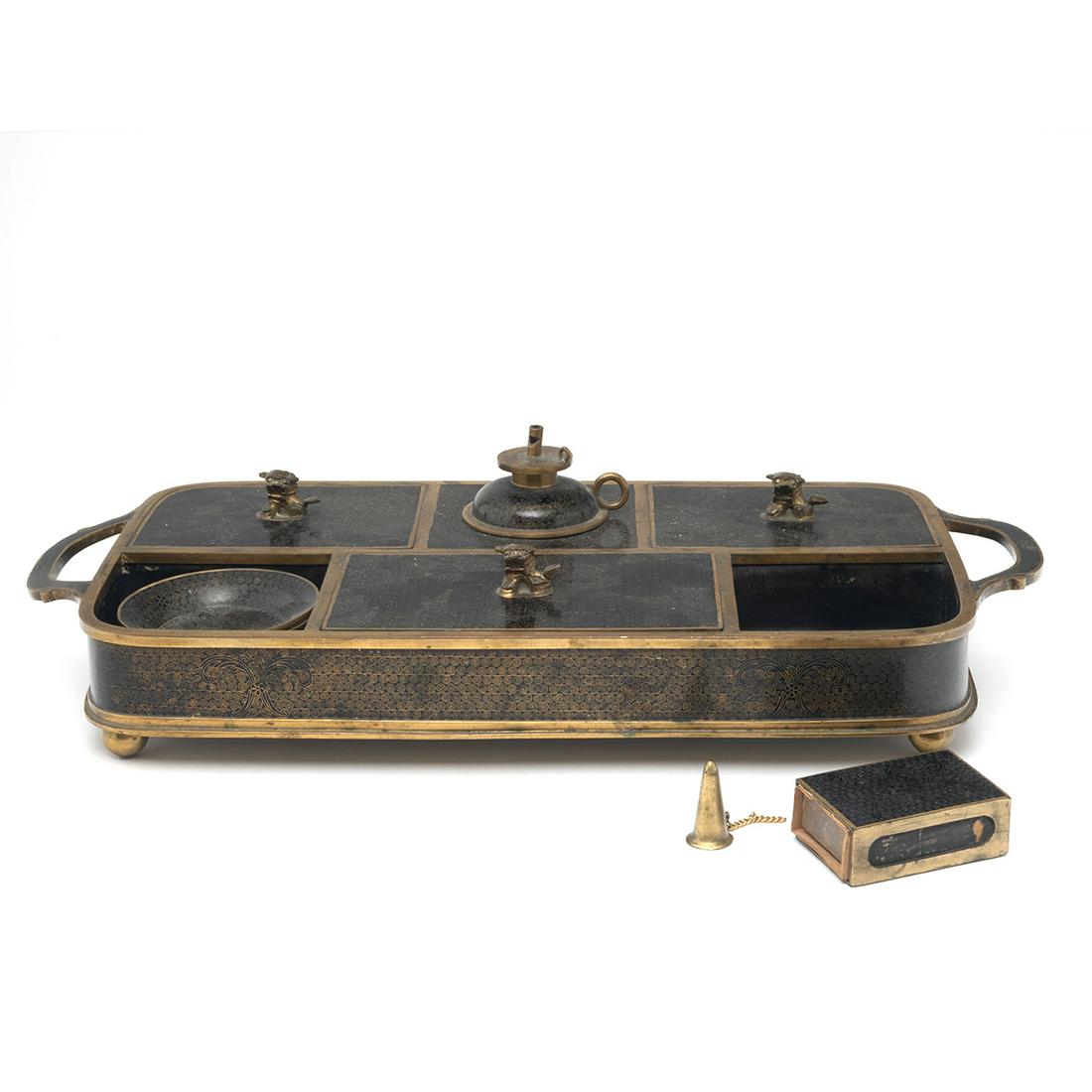 A Japanese Bronze Black Ground Cloisonne Writing Set (1 of 3)