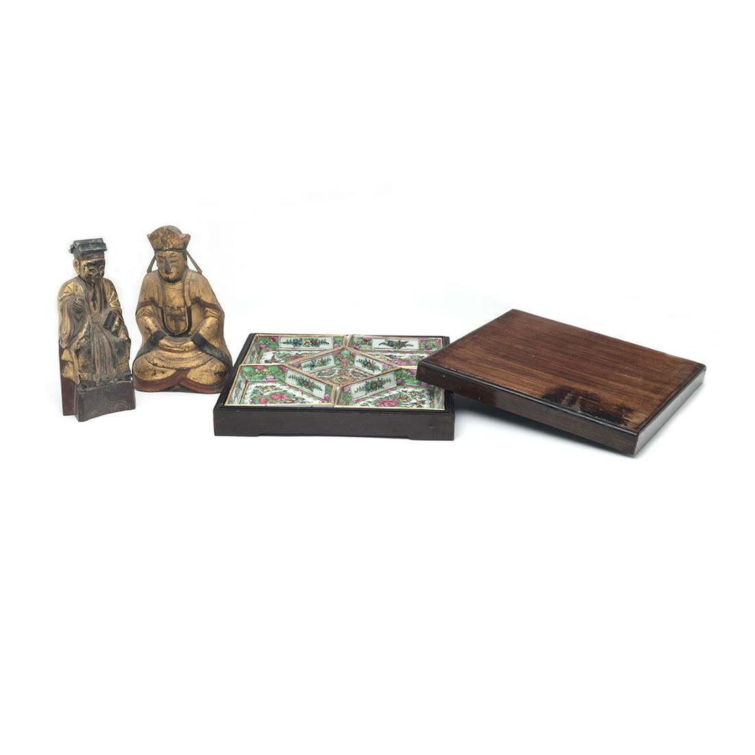 Two Chinese Wooden Deities and a Sweetmeat Box (1 of 5)