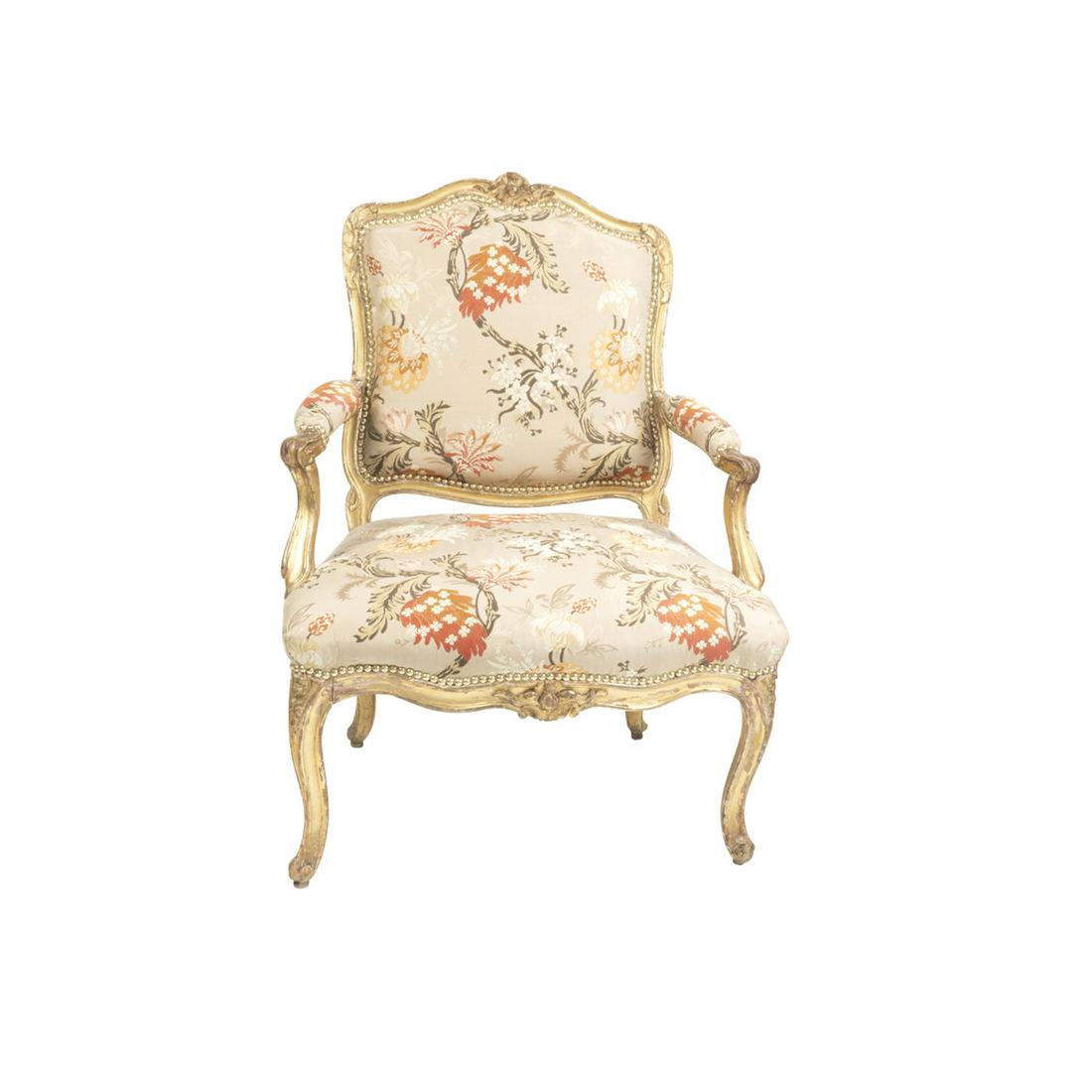 Louis XV I. Gourdin Giltwood Fauteuil (1 of 4)