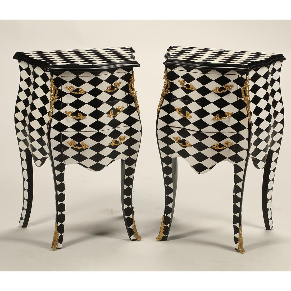 Pair of Hollywood Regency Black and White Commodes (1 of 4)
