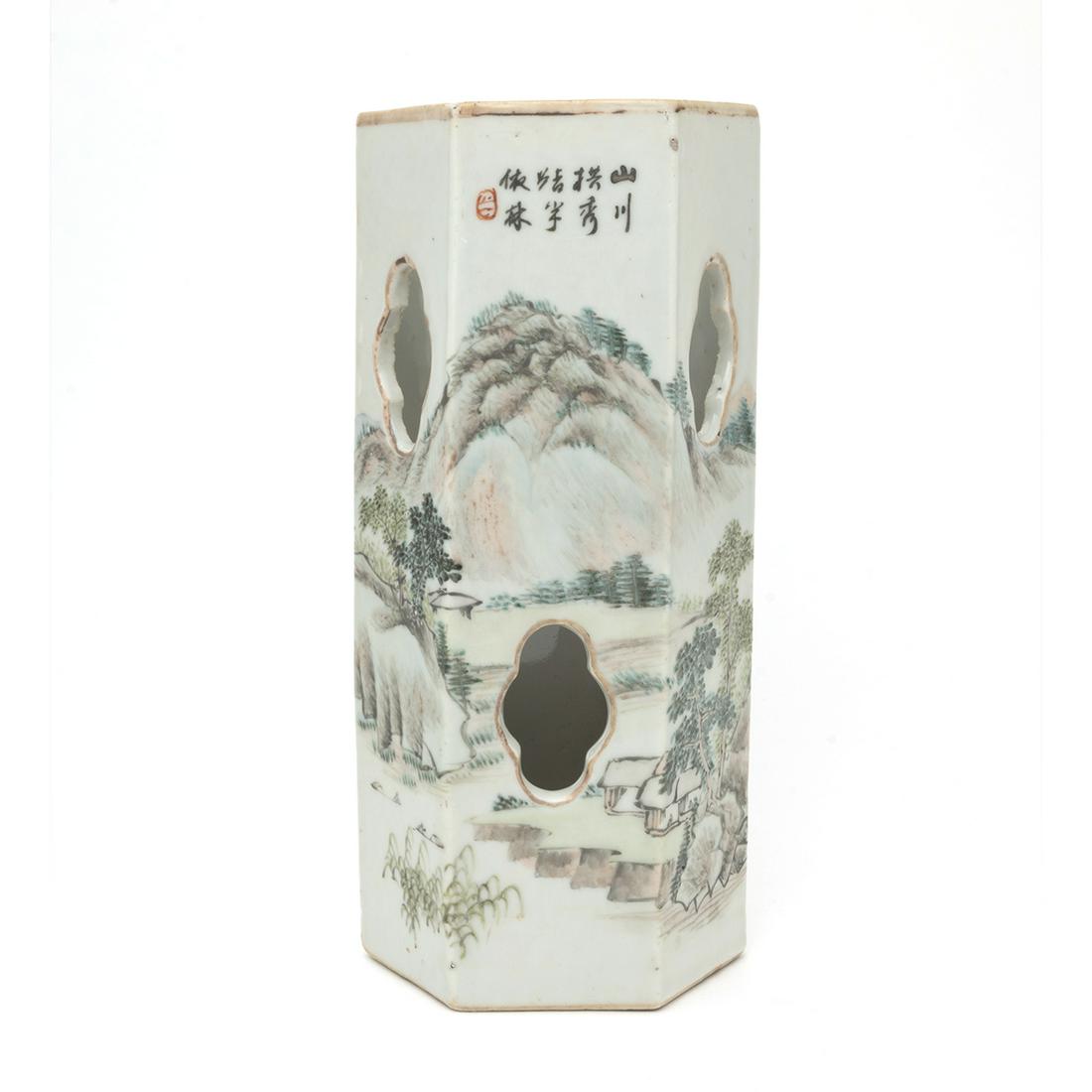 A Chinese Hexagonal Porcelain Hat Stand Vase (1 of 3)