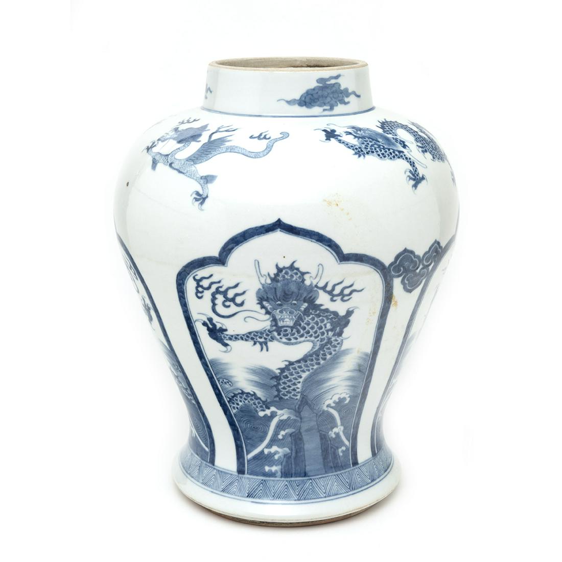 A Large Chinese Blue and White Dragon Jar. (1 of 3)