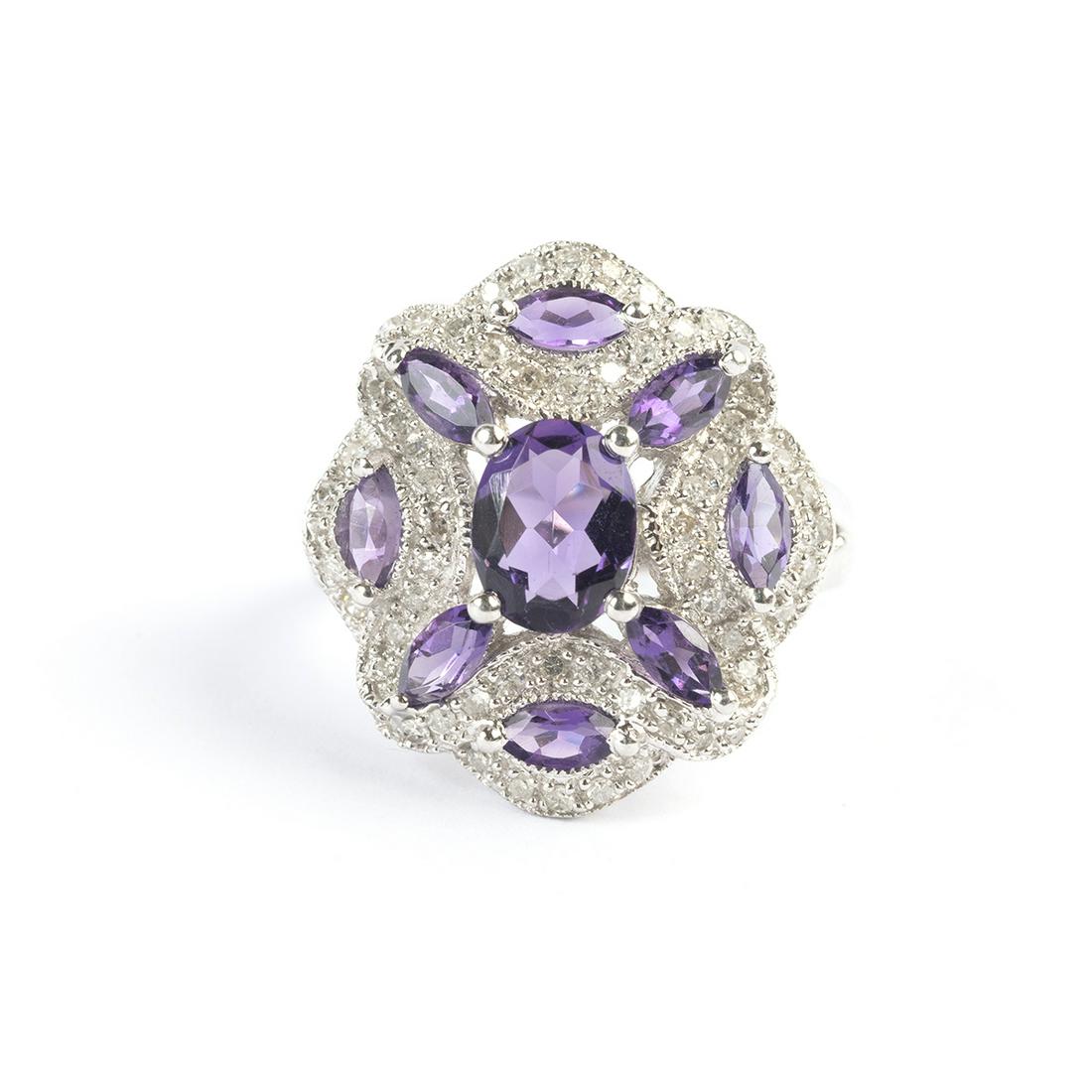 Amethyst, Diamond, 14k White Gold Ring. (1 of 3)
