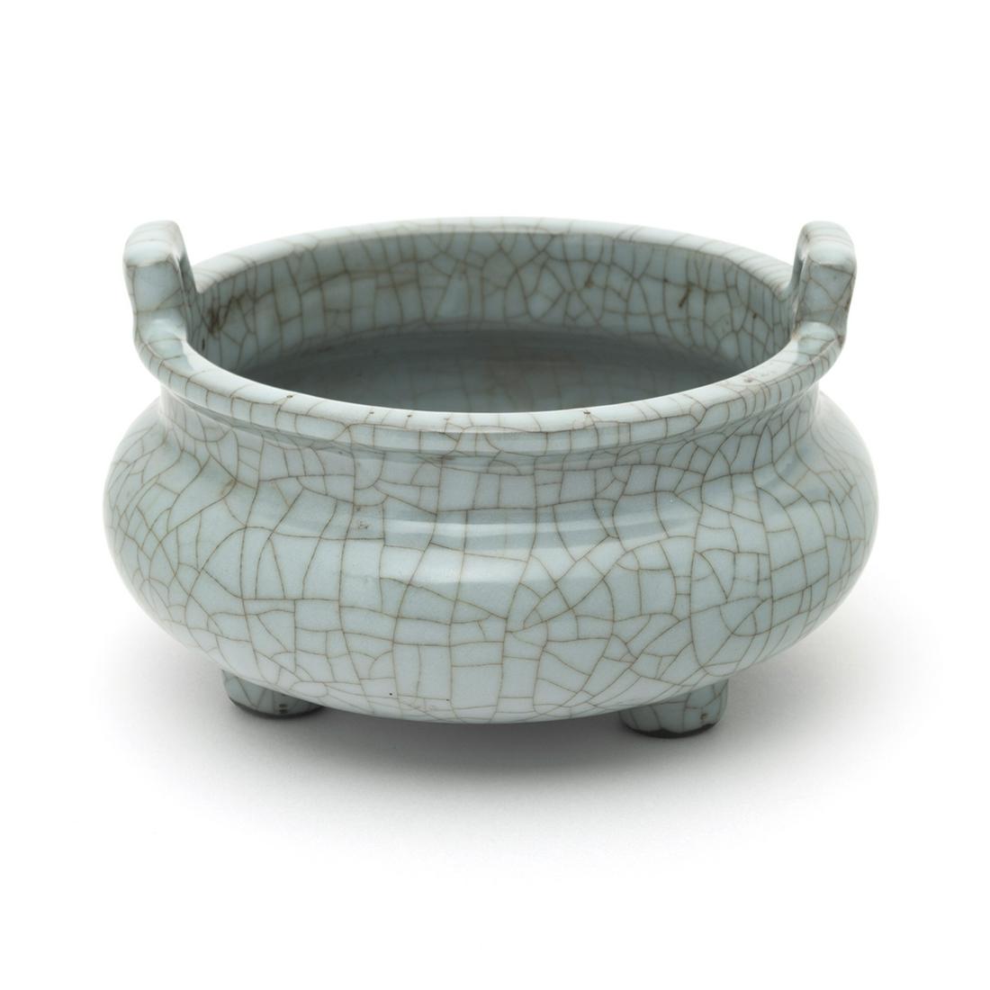 Chinese Inscribed Guan-Type Tripod Censer (1 of 3)