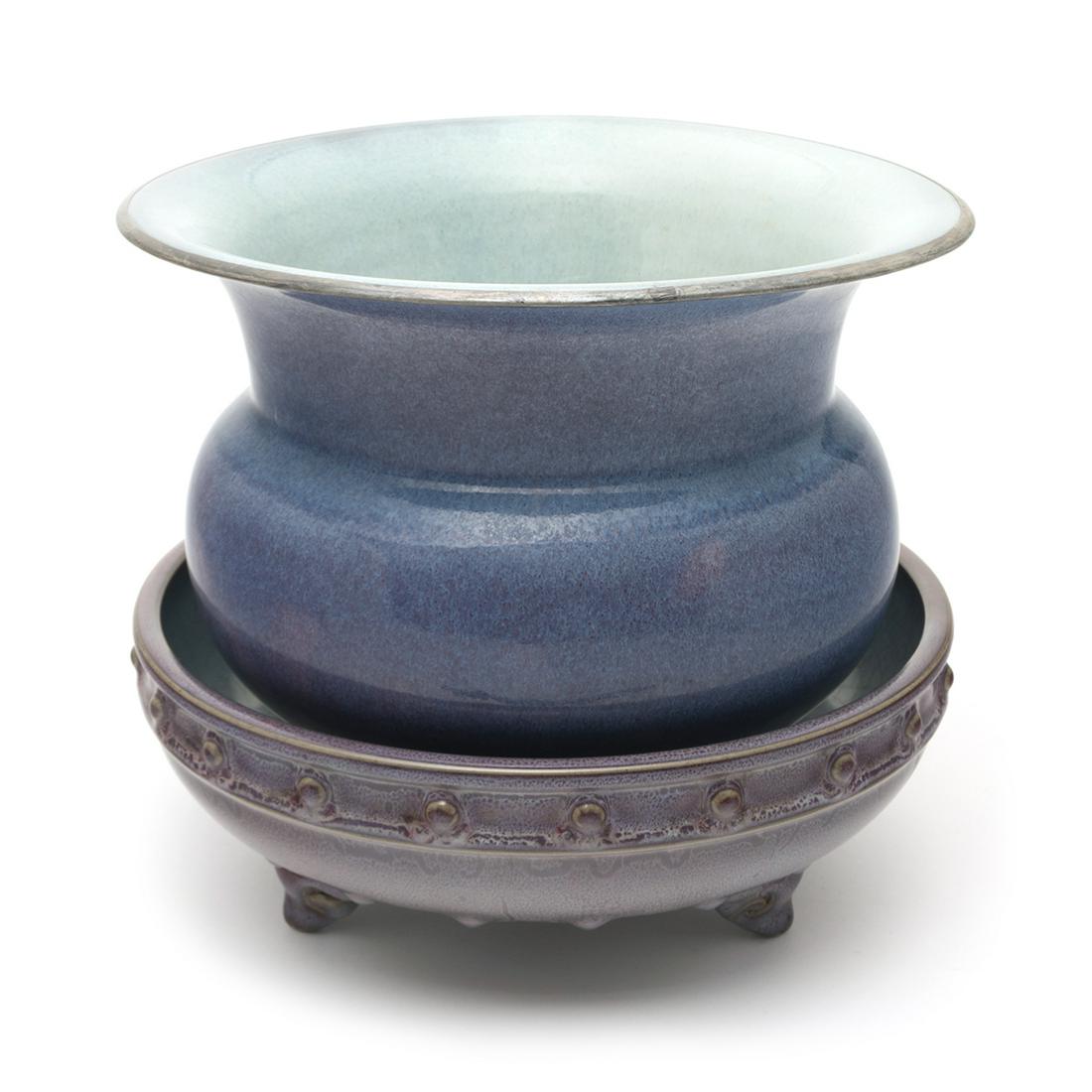 Chinese Lavender Jun 'Zhadou' Planter And Stand (1 of 4)