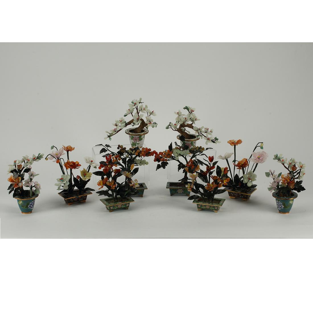 Five Pairs of Chinese Jade Trees on Cloisonne Bases (1 of 4)