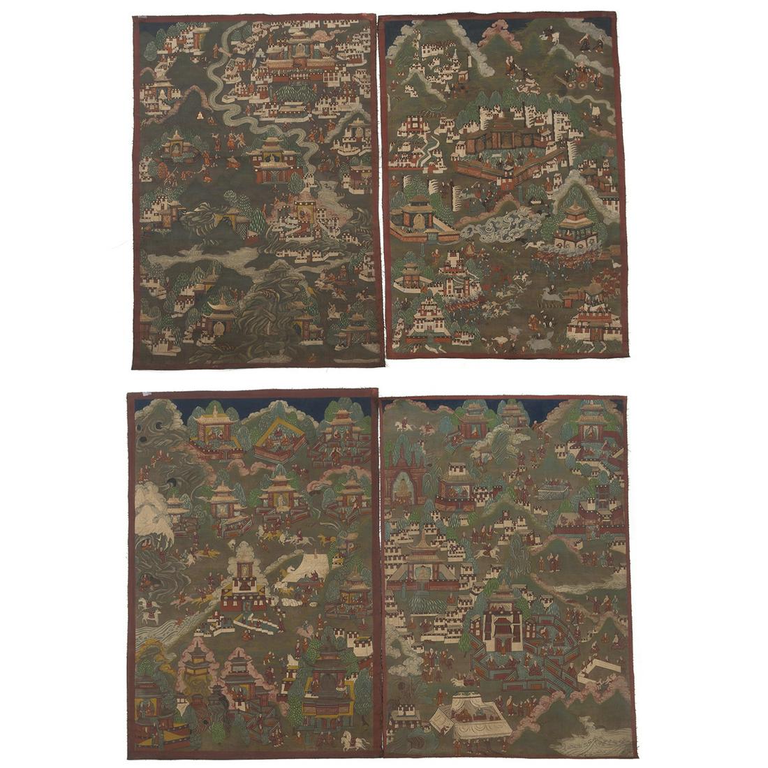 Four Painted Tibetan Thangka (1 of 3)