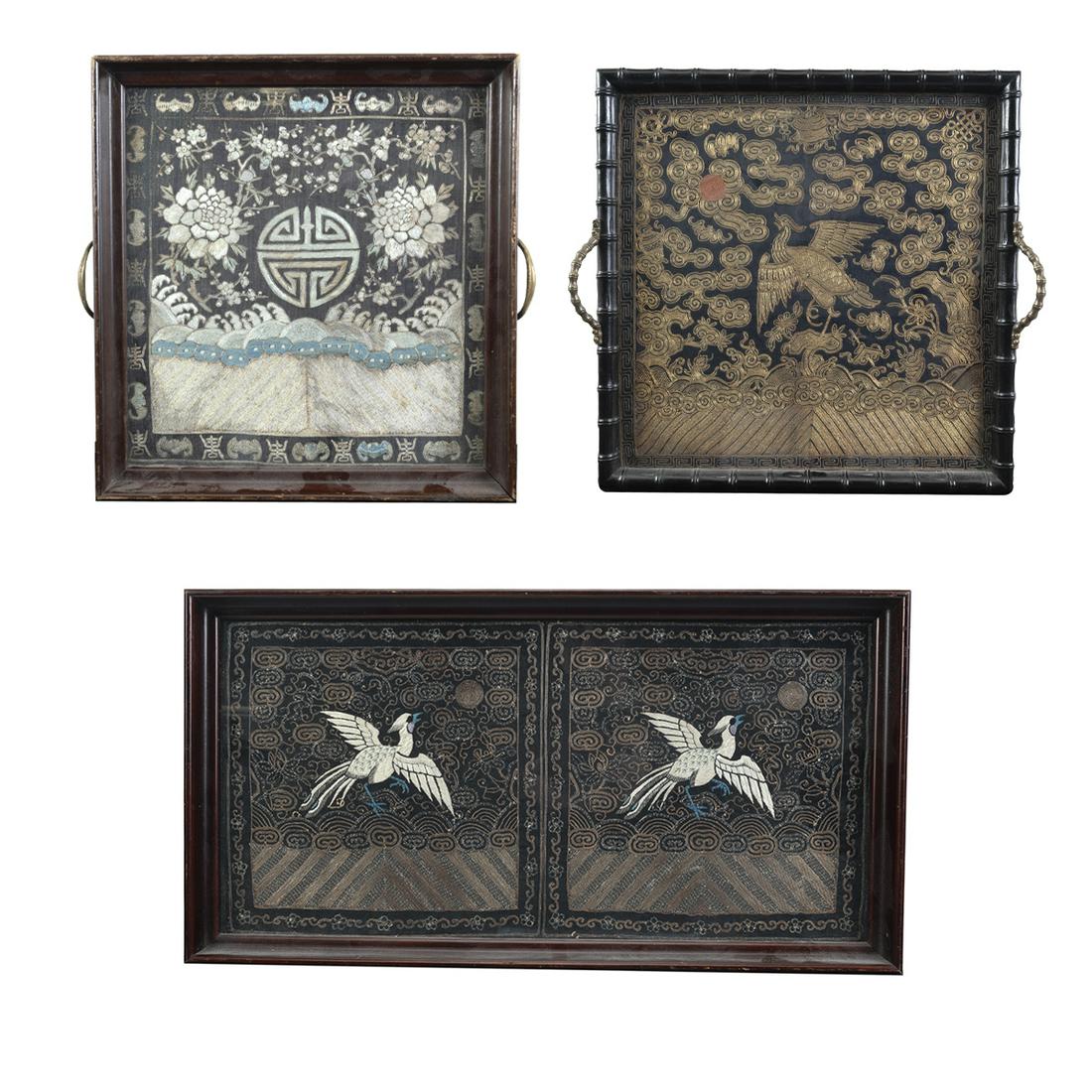 Group of Three Chinese Embroidered Rank Badges (1 of 4)