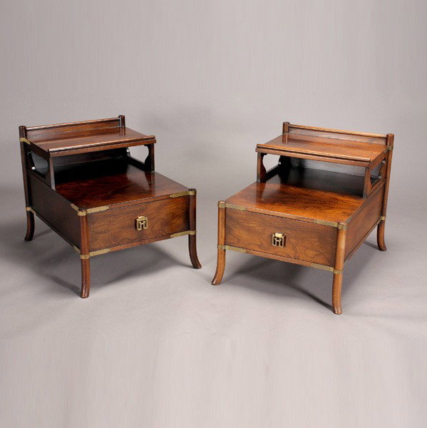 Pair of Elm End Tables in the Japanese Taste: Pair of Elm End Tables in the Japanese Taste, Grosfeld House Dimensions 25 1/2 x 23 x 33 inches}