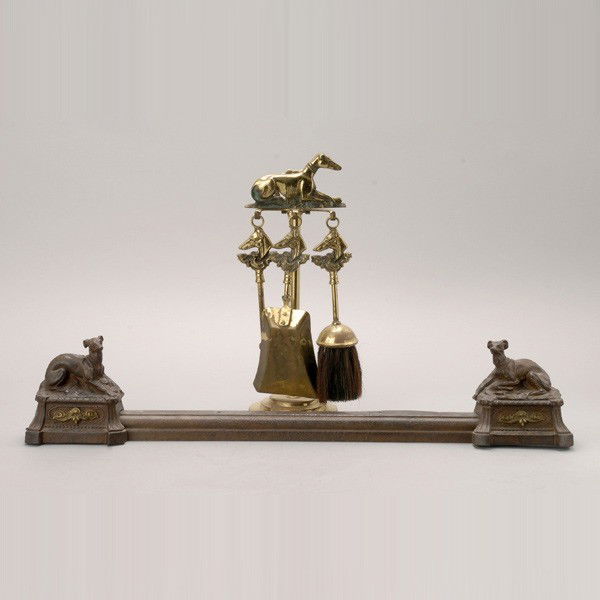 Greyhound Fire Tools and Greyhound Andiron: Greyhound Fire Tools and Greyhound Andiron {Length of andiron 28 inches; height of tool holder 14 1/2 inches}