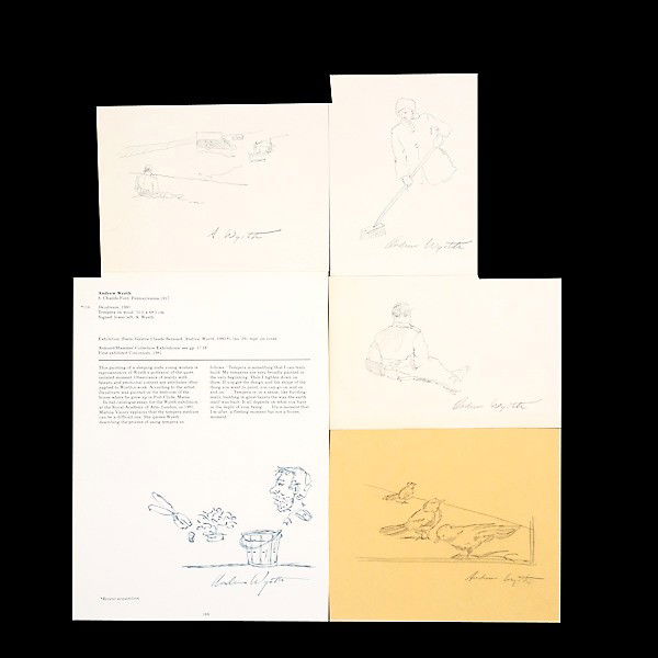 Andrew Wyeth 5 Sketches: ANDREW WYETH (American 1917-2009) Five pencil sketches. Graphite on paper. Each: 5 x 7 inches/ 12.7 x 17.7centimeters. Signed lower right "Andrew Wyeth"