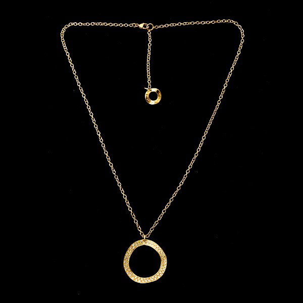 IPPOLITA DIAMOND, 18K YELLOW GOLD PENDANT-NECKLACE.: IPPOLITA DIAMOND, 18K YELLOW GOLD PENDANT-NECKLACE. The "Wavy" pendant features seventy-two full-cut diamonds weighing a total of approximately 0.50 ct., pavé set in 18k yellow gold, completed by an 