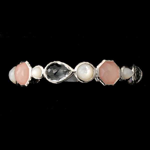 IPPOLITA MULTI-STONE, S/S BANGLE BRACELET.: IPPOLITA MULTI-STONE, STERLING SILVER BANGLE BRACELET. The "Small Hero" bangle in blush features sixteen stones including mother-of-pearl, quartz and shell, bezel set in silver. Signed Ippolita.
