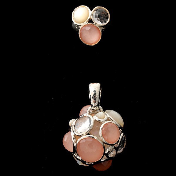 IPPOLITA MULTI-STONE, STERLING SILVER JEWELRY.: COLLECTION OF IPPOLITA MULTI-STONE, STERLING SILVER JEWELRY. Including a "Party" pendant in blush featuring mother-of-pearl, shell and quartz, bezel set in sterling silver, together with a matching ri