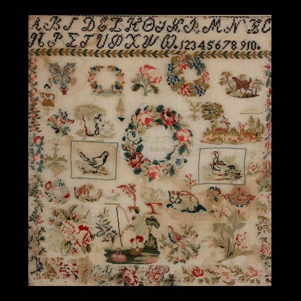 American Sampler, Dated 1860: American Sampler, Dated 1860 {Dimensions of frame 31 x 28 1/2 inches}