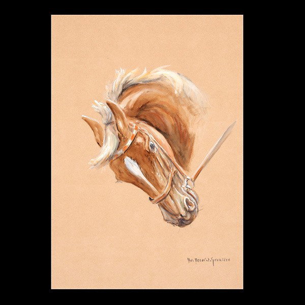 YVES BENOIST GIRONIERE, Watercolor : YVES BENOIST GIRONIERE (French 1903-1983) "Portrait of a Horse" Watercolor on paper. Sight: 18 x 12.25 inches/ 45.8 x 31.1 centimeters. Signed lower right "Yves Benoist Gironiere" Frame: 19 x 13.25 in