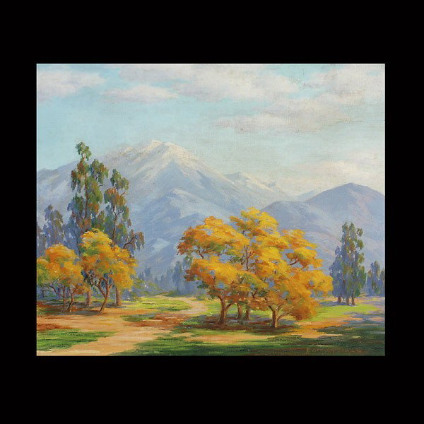E Graham Douglas "Autumn Glint" Oil: EARL GRAHAM DOUGLAS (American 1879-1954) "Autumn Glints" Oil on canvas. 20.25 x 24.50 inches/ 51.4 x 62.2 centimeters. Signed lower right "E Graham Douglas" Verso: Titled on stretcher "Autumn Glint" F