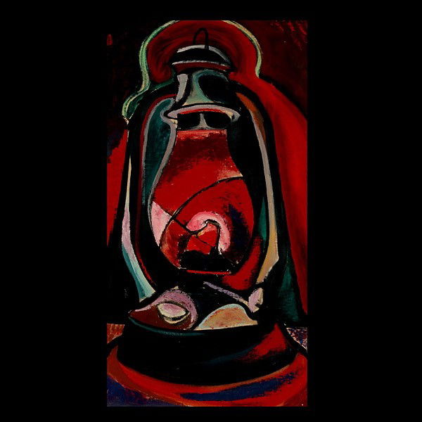 Channing Peake "The Red Lantern" Oil: CHANNING PEAKE (American 1910-1989) "The Red Lantern, 1948" Oil on canvas. 30 x 16 inches/ 76.2 x 40.6 centimeters. Signed and dated upper right "Peake 48" Verso: Name tag on stretcher. Frame: 40 x 24