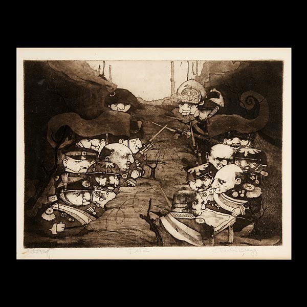 CHARLES BRAGG "DMZ" Etching: CHARLES BRAGG (American b.1931) "DMZ" Etching on paper. Image: 8.75 x 11.75 inches/ 22.2 x 29.9 centimeters. Signed in pencil lower right "Charles Bragg" Titled lower center "DMZ" Artist proof lower l