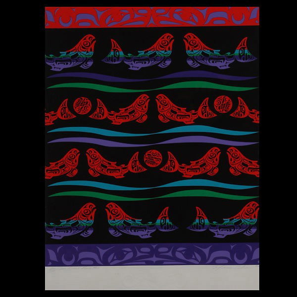 MARVIN OLIVER, Our River's Ancestors, Serigraph: MARVIN OLIVER (American b.1946) "Our River's Ancestors, 1996" Serigraph and embossment on paper. Sheet: 27 x 21 inches/ 68.6 x 50.8 centimeters. Signed and dated lower right "Marvin Oliver, 96" Titled