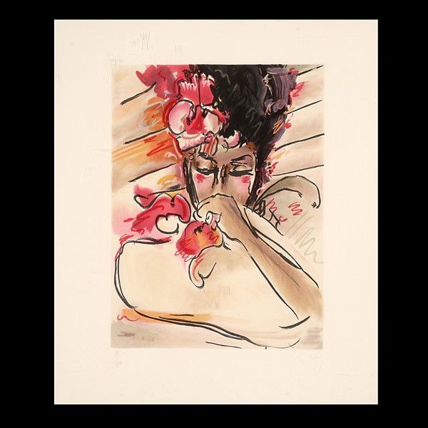 PETER MAX "Rosy" Lithograph: PETER MAX (American b.1937) "Rosy" Lithograph on paper. Image: 17 x 12.75 inches/ 43.2 x 32.5 centimeters. Signed lower right "Max" Numbered lower left "19/100" Frame: 35 x 31.50 inches/ 88.9 x 80 cen