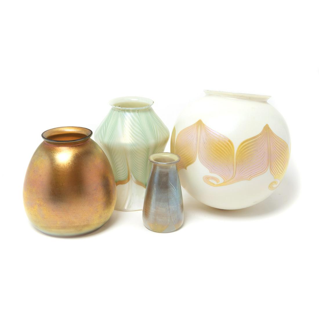 Four Art Nouveau Glass Shades Including Quezal, Steuben (1 of 6)