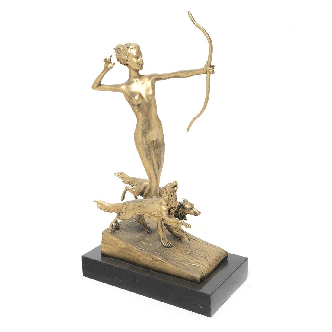 After Joseph Lorenzl, Bronze Figure of Diana and Hounds (1 of 3)