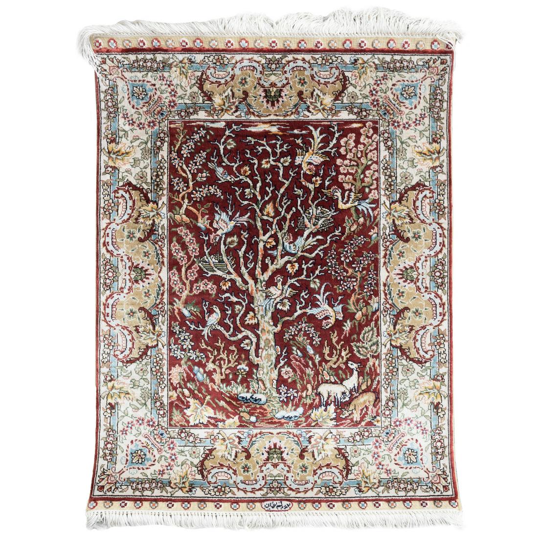 Small Signed Persian Silk Tree of Life Motif Rug (1 of 3)