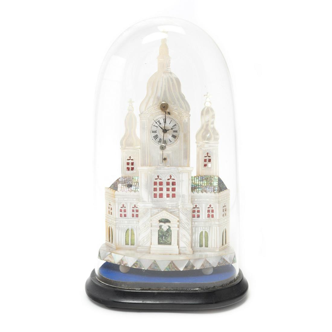 Polish Victorian Mother of Pearl Church Form Clock (1 of 3)