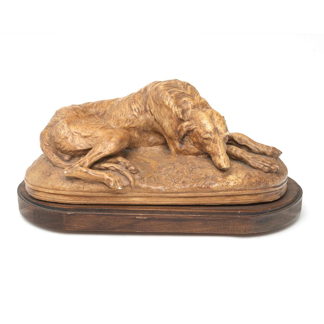 English Animalier Stoneware Sculpture of a Deerhound (1 of 4)
