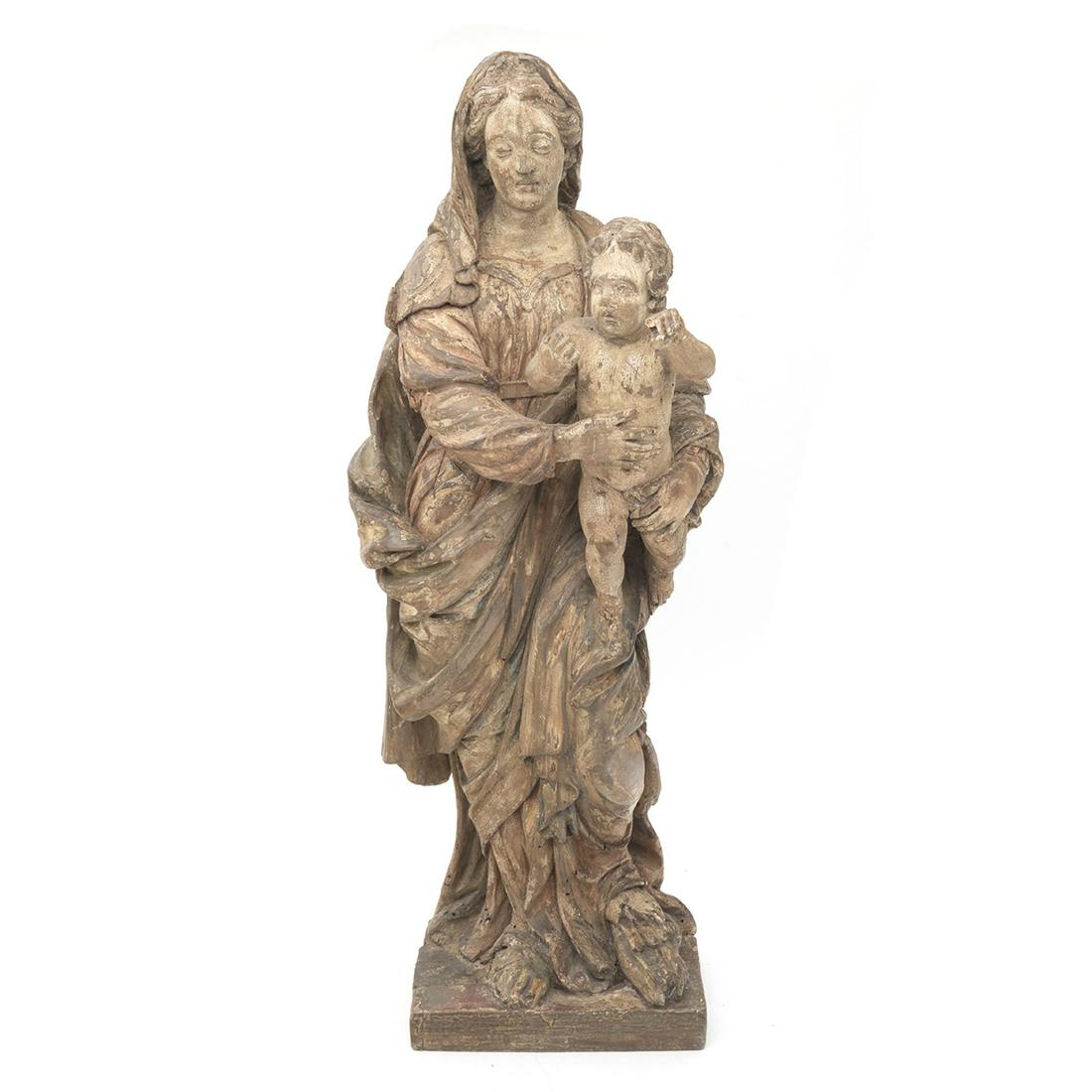 Antique Carved Wood Madonna with Child (1 of 3)