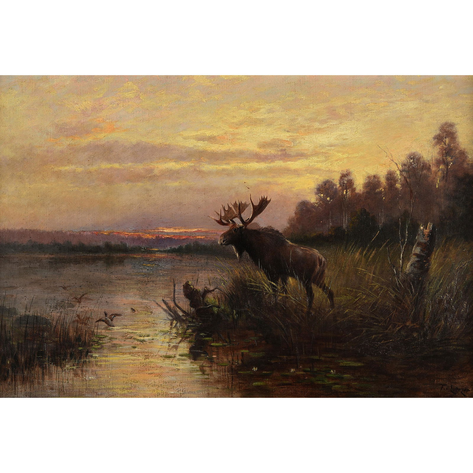 Feodor Von Luerzer, Moose on the River Bank, oil on canvas (1 of 5)