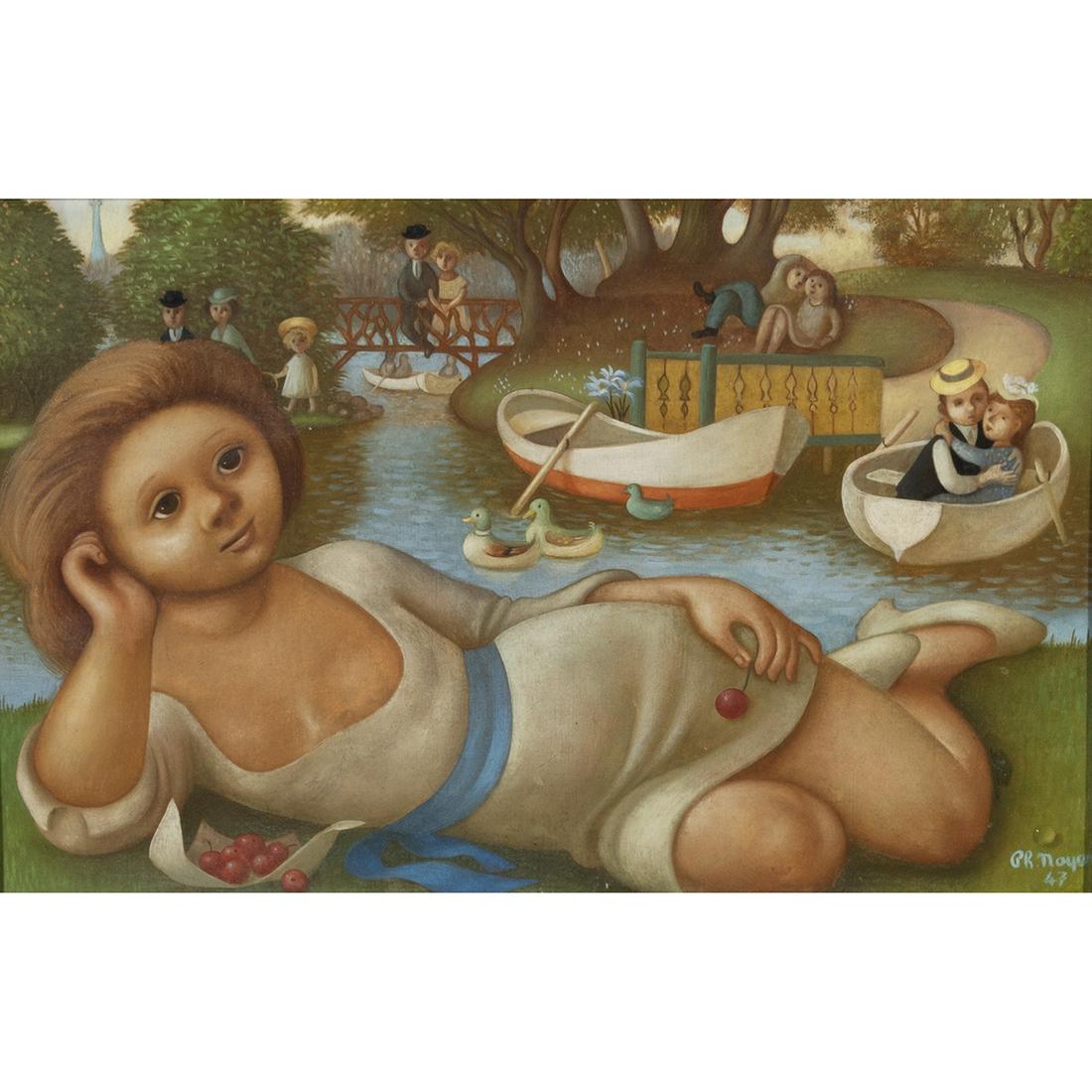 Philippe Henri Noyer, Girl in the Park, oil on canvas (1 of 4)