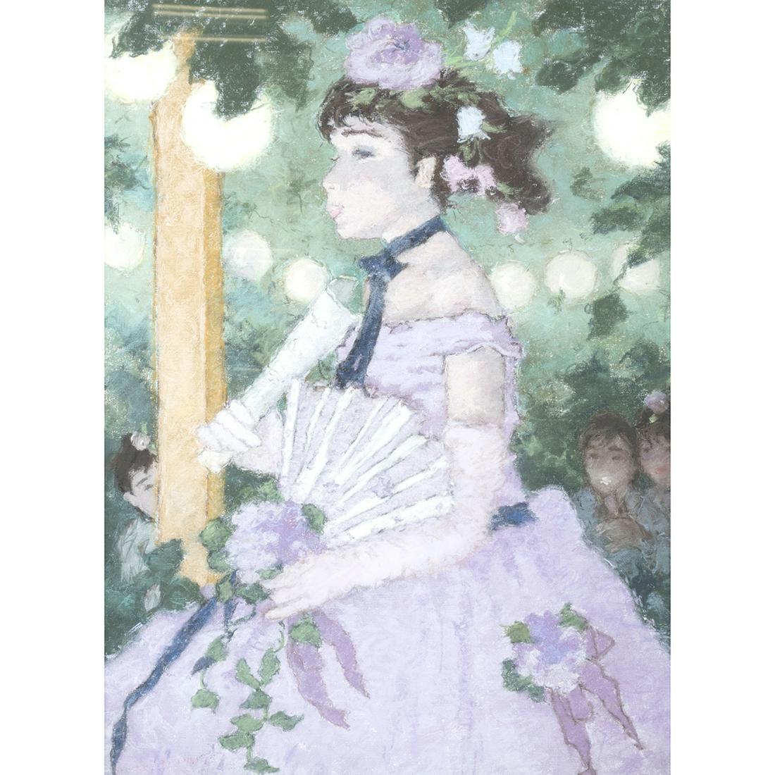 Suzanne Eisendieck, Ballerinas sur Scene, pastel: SUZAZNNE EISENDIECK (Polish/German, 1908-1998), "Ballerinas sur Scene," pastel on canvas, (approximate dimensions - canvas (sight): 28 7/8 x 21 1/4 inches); faded signature lower left, "Chanteuse de C