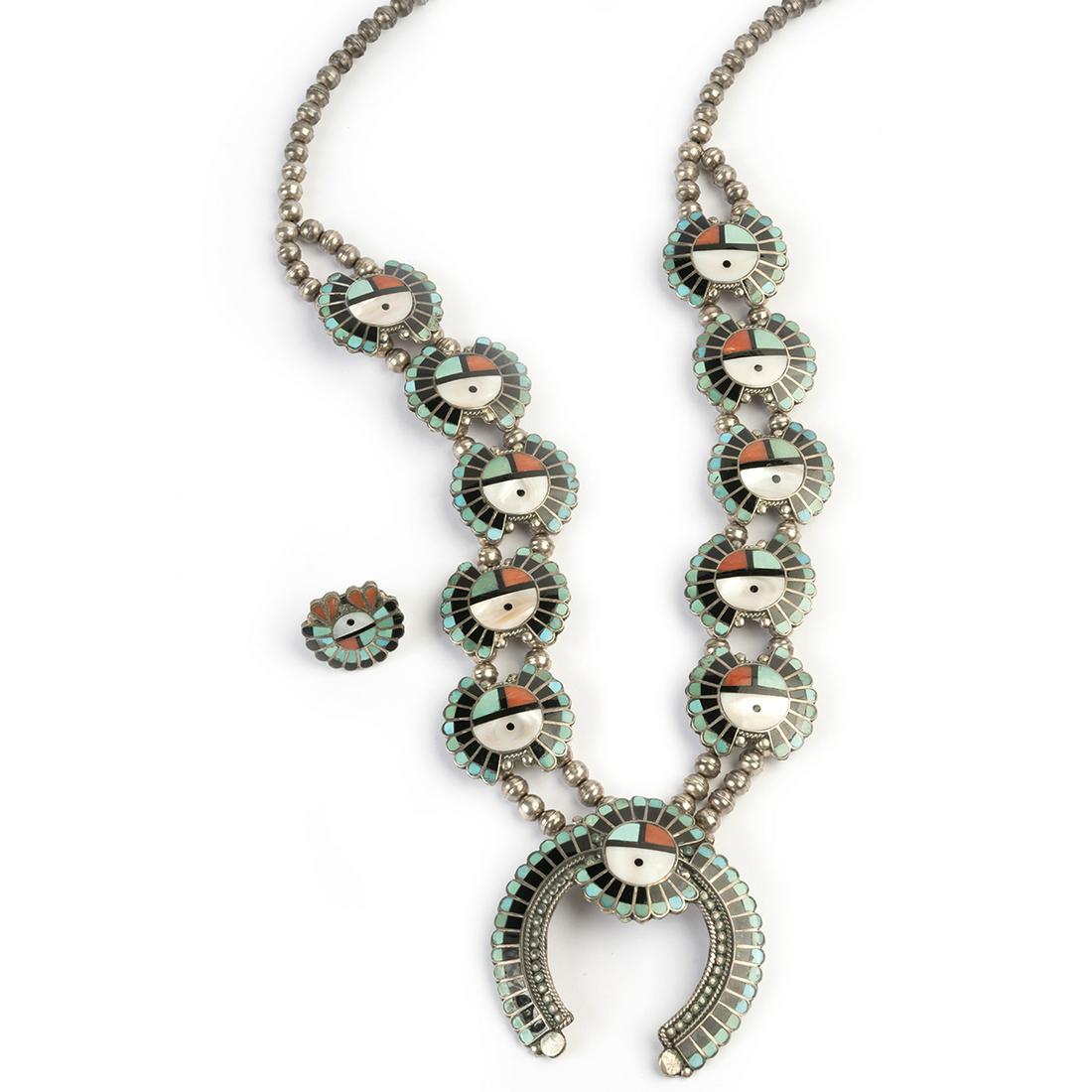 Native American Multi-Stone Inlay, Silver Jewelry Suite (1 of 3)