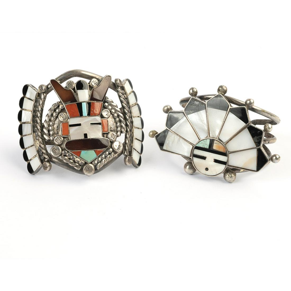 Two Native American Multi-Stone, Silver Cuff Bracelets. (1 of 3)