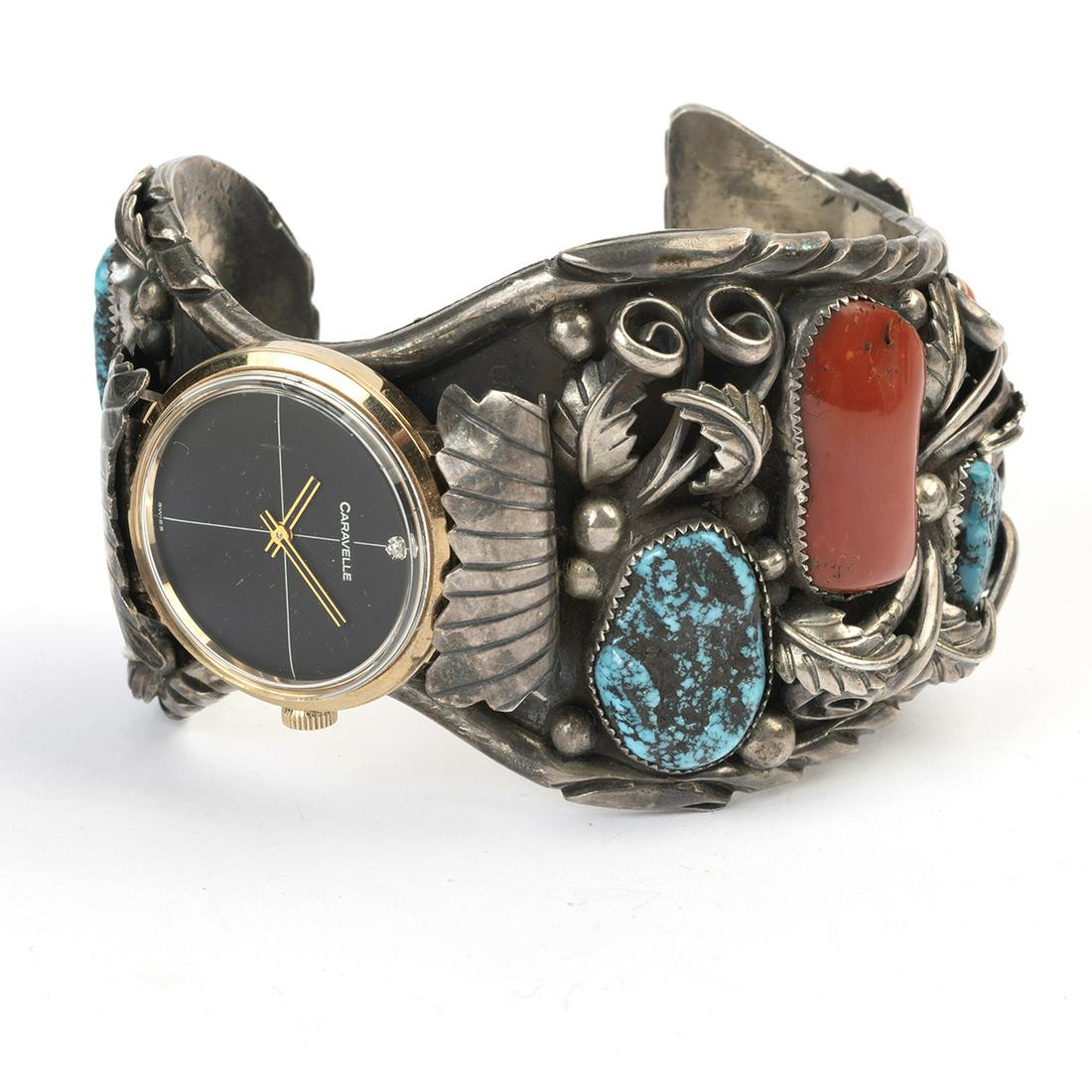 *Native American Coral, Turquoise, Silver Wristwatch (1 of 4)