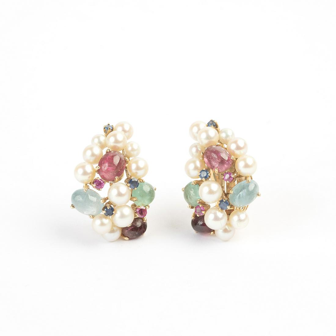 Pair of Multi-Stone, Yellow Gold Ear Clips (1 of 4)