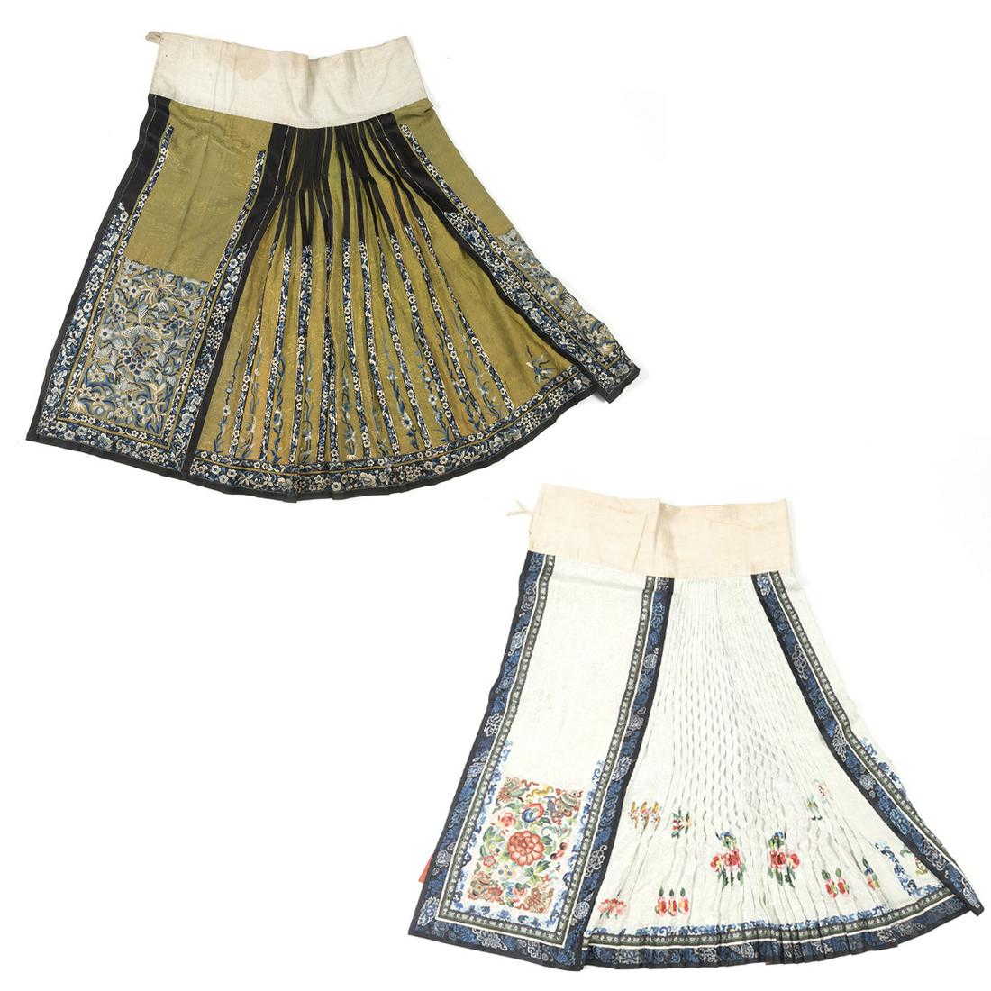 Two Chinese Silk Embroidered Pleated Apone Skirts (1 of 4)