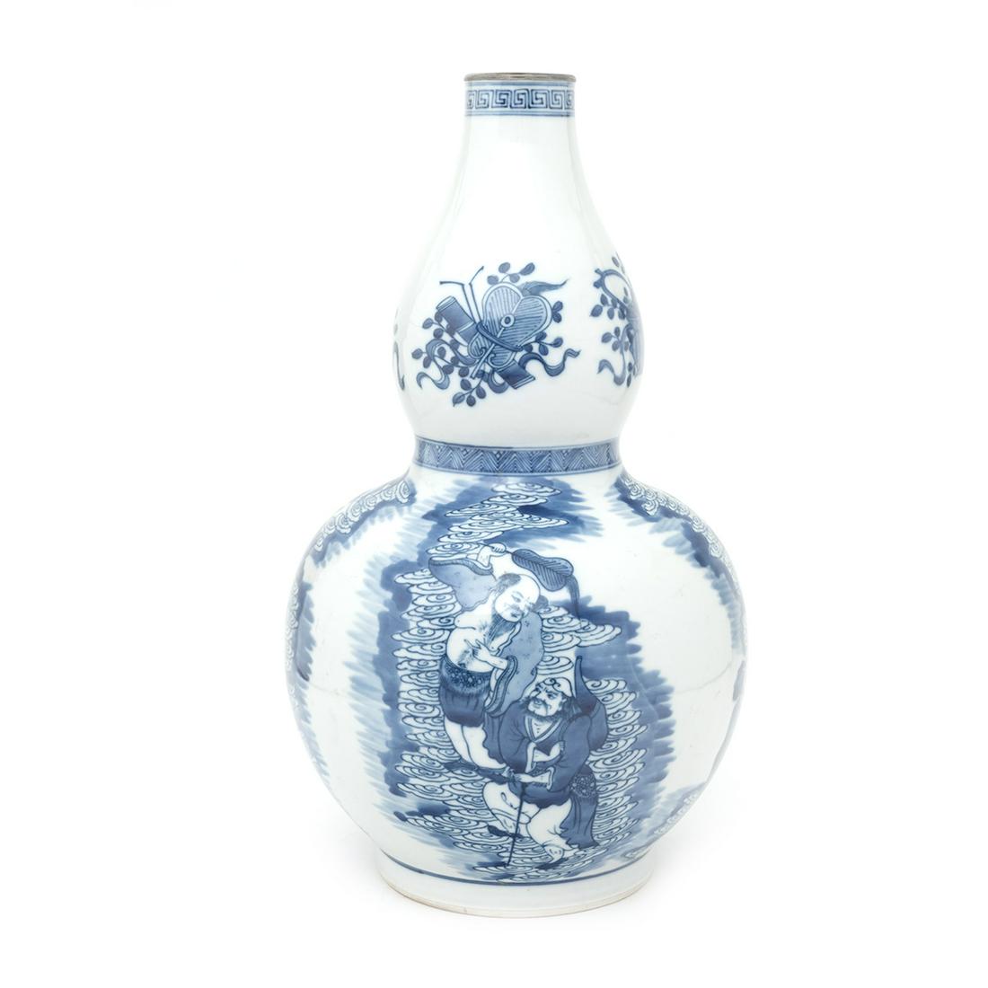 Chinese Blue and White 'Figural' Double-Gourd Vase (1 of 3)